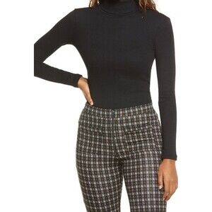 BP Black Turtleneck Pullover Long Sleeve Ribbed Cotton Shirt Top Women Medium